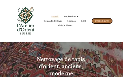 Capture de la page d’accueil du site L’Atelier d’Orient Suisse, sur ordinateur