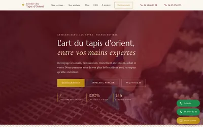 Capture de la page d’accueil du site L’Atelier des Tapis d’Orient, sur ordinateur