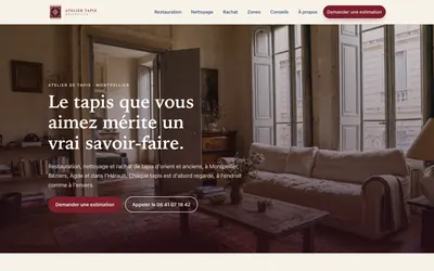 Capture de la page d’accueil du site Atelier Tapis Montpellier, sur ordinateur