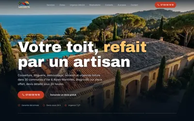 Capture de la page d’accueil du site Leconte Couverture, sur ordinateur