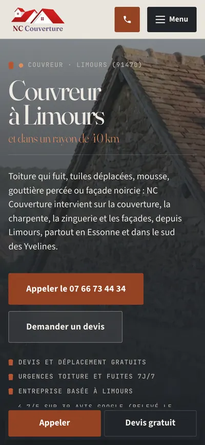La même page d’accueil, sur téléphone